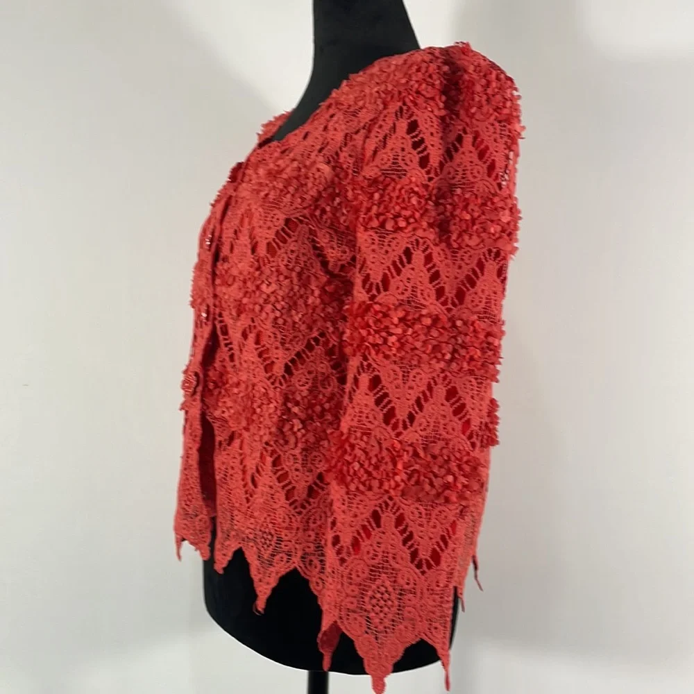 Pretty Angels, Button up Cardigan Blazer, Rose buttons, Small, Salmon, Red,Pink - Picture 2 of 11